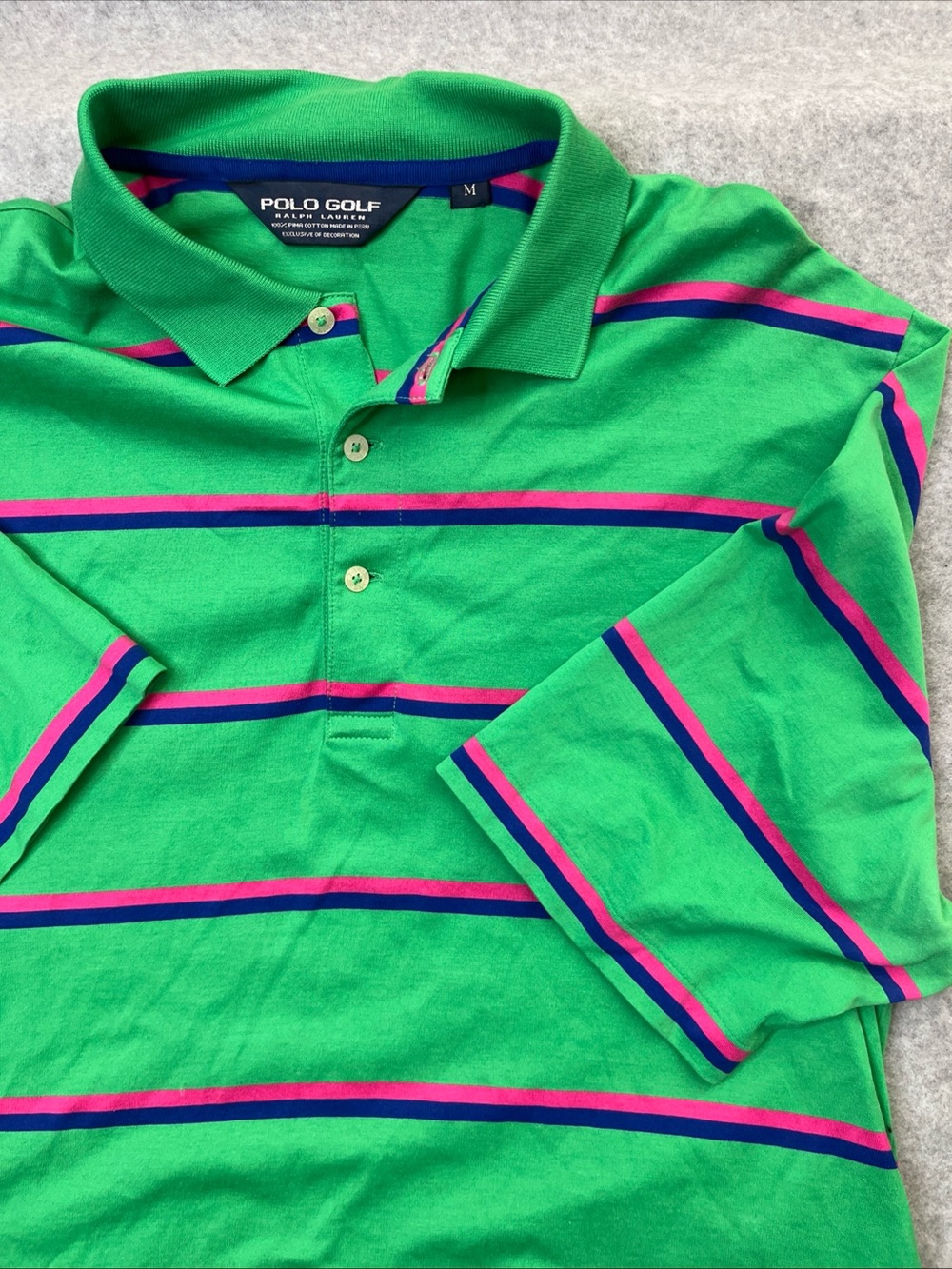Polo Golf Ralph Lauren Men’s Short Sleeve Striped Pink Blue Green Shirt Medium